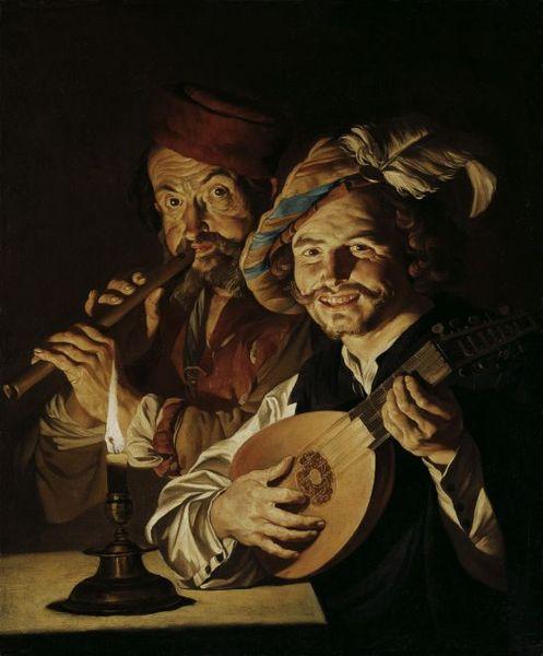 Matthias Stomer Lautenspieler und Flotenspieler oil painting image